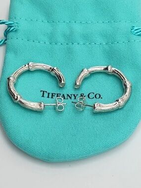 Tiffany & Co. 💯% Auth Lrg Bamboo Hoop Earrings w/Pouch ✨925 Sterling ✨ EUC✨